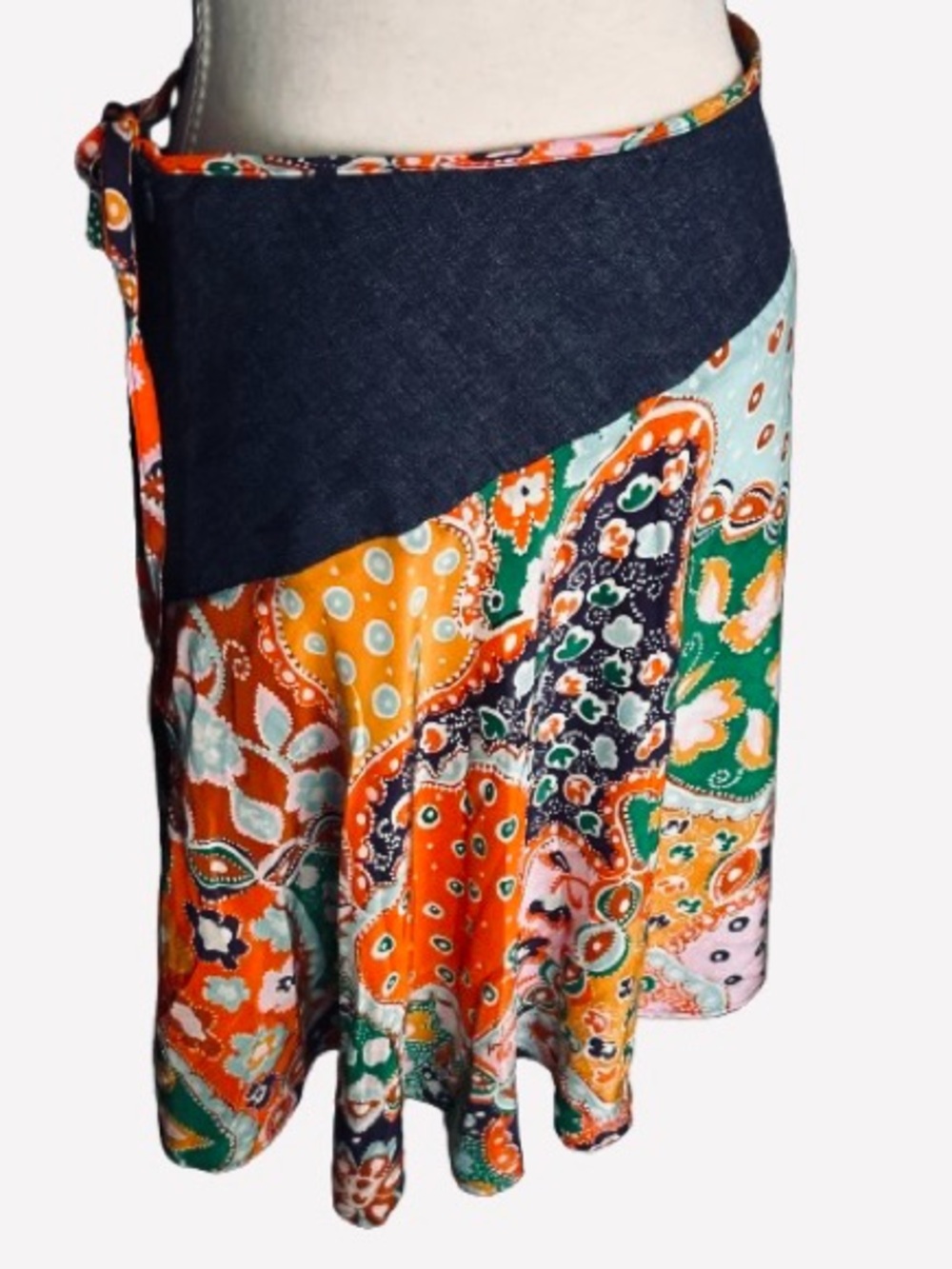 Silk Cotton ALICE & TRIXIE Boho Skirt Floral PatchworK Jean Denim Designer Small